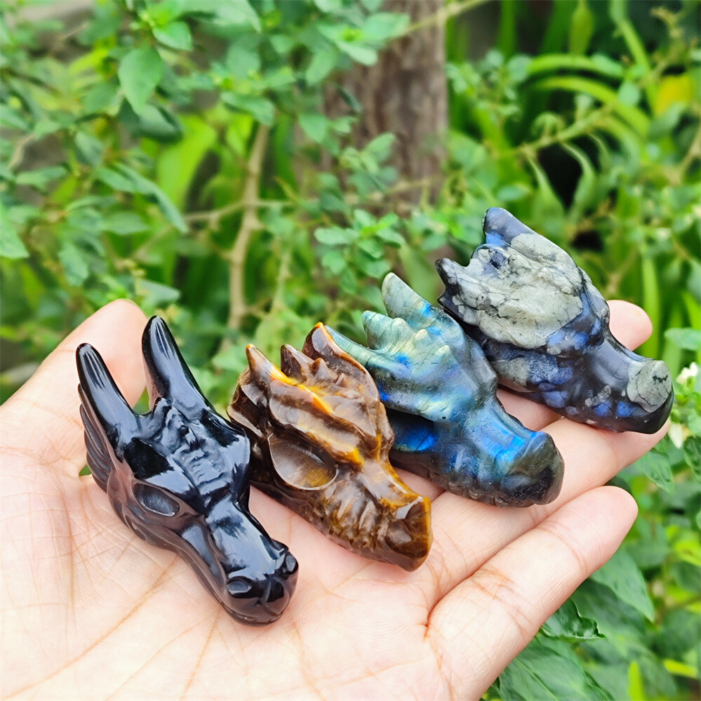 2″ Natural Hand Carved Dragon Skull Quartz Crystal Skull Gem Reiki Healing 1PC
