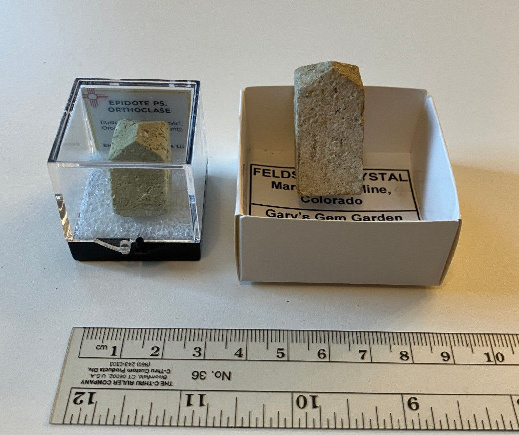 Epidote Pseudomorph after Orthoclase + Orthoclase Crystal