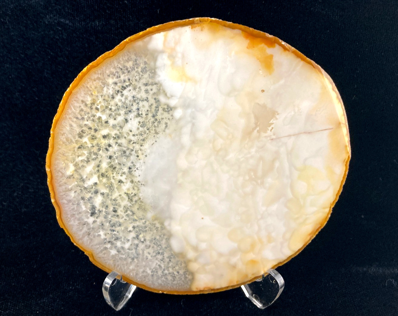 LARGE NATURAL AGATE SLAB with ACRYLIC STAND – 4 1/8 in. long.