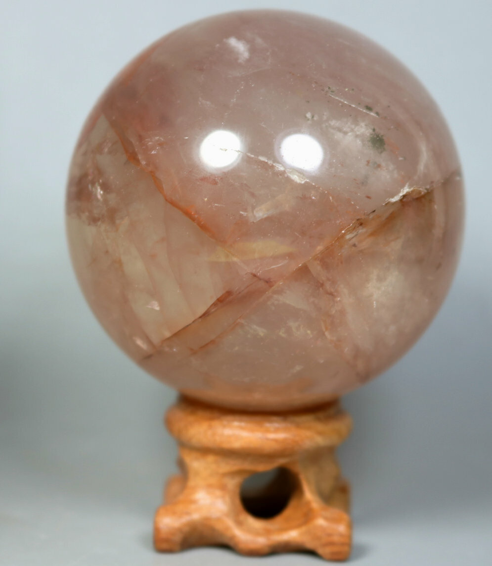 Natural RED FIRE QUARTZ Hematoid Crystal PHANTOM MULTI – INCLUSIONS Sphere Stand