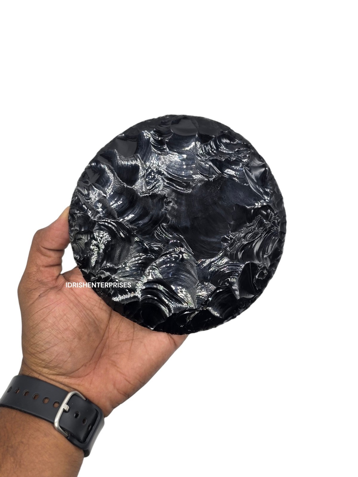 Handcrafted Black Obsidian Disk Round Crystal Display Decor 100mm 125mm 150mm.