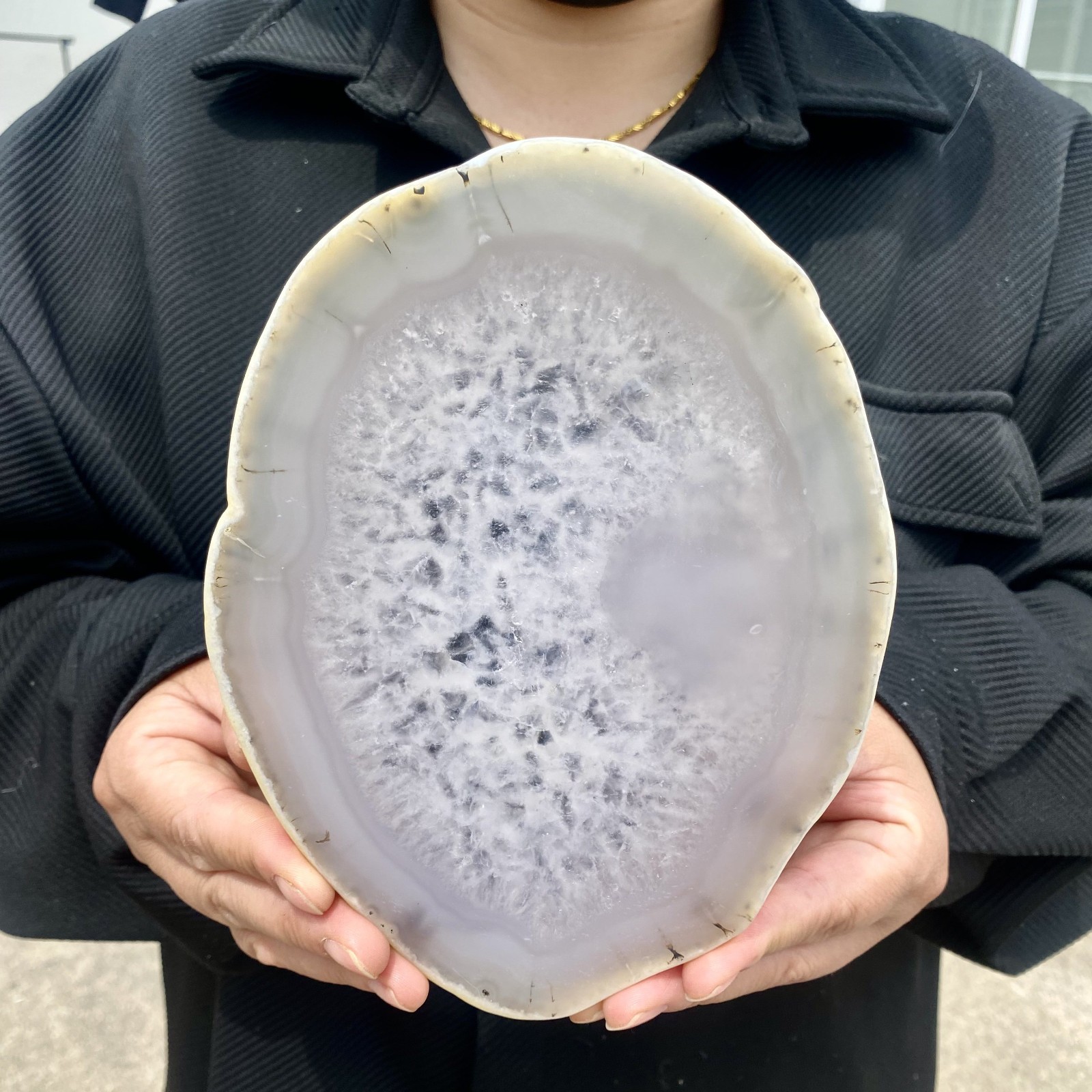 1.4LB Natural Agate Striped Crystal Quartz, Hand-cut Mineral Specimen Healing
