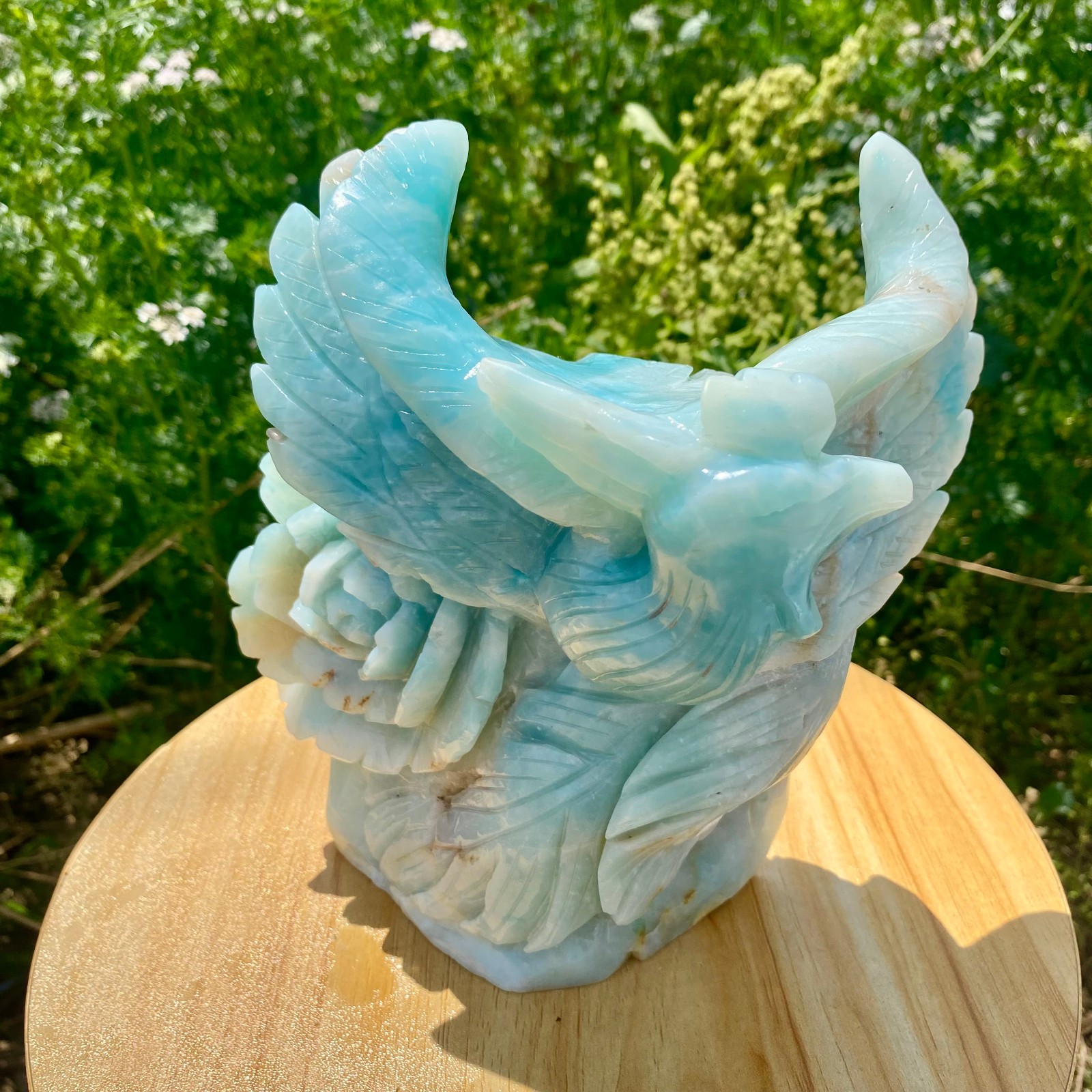 4.85LB Natural Blue Vein Stone Phoenix Carving, Home Decoration