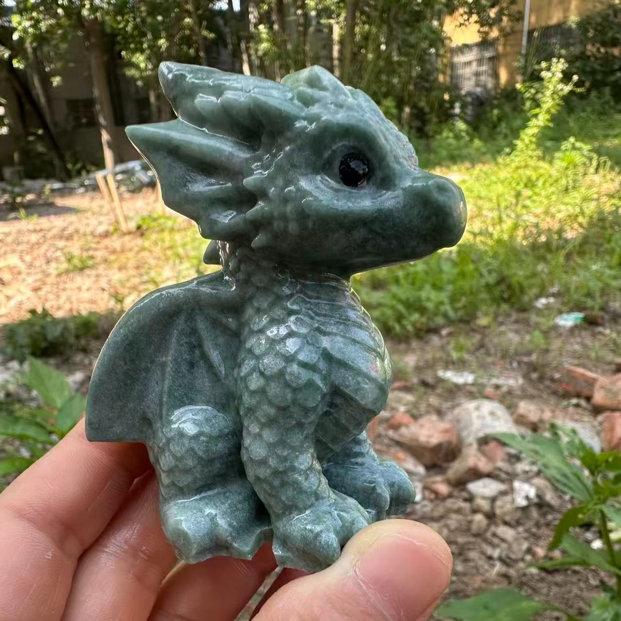 1pc Natural Lushan Jade Quartz Carved Little Dragon Skull Crystal Reiki Decor