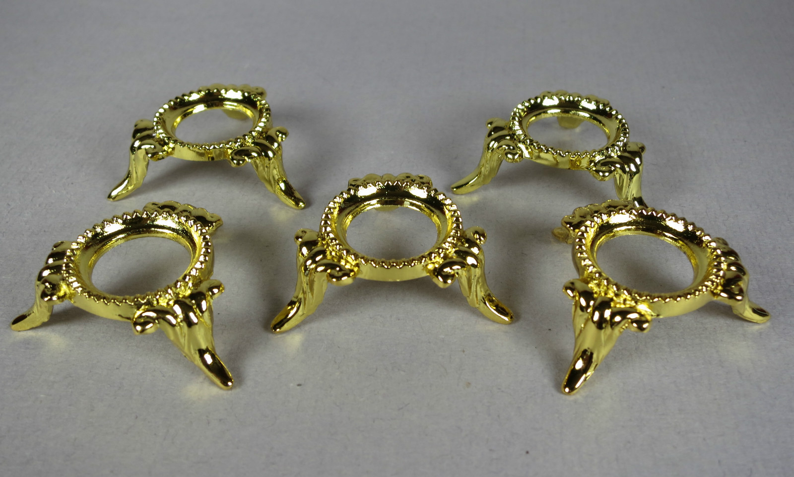 SET OF 5 SMALL NICKEL Sphere/Egg DISPLAY STANDS – GOLD