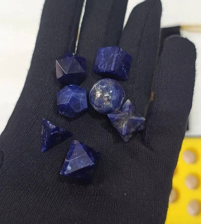 Natural AAA Sodalite Platonic solids Geometry set 7 Pieces Sodalite Geometry Set