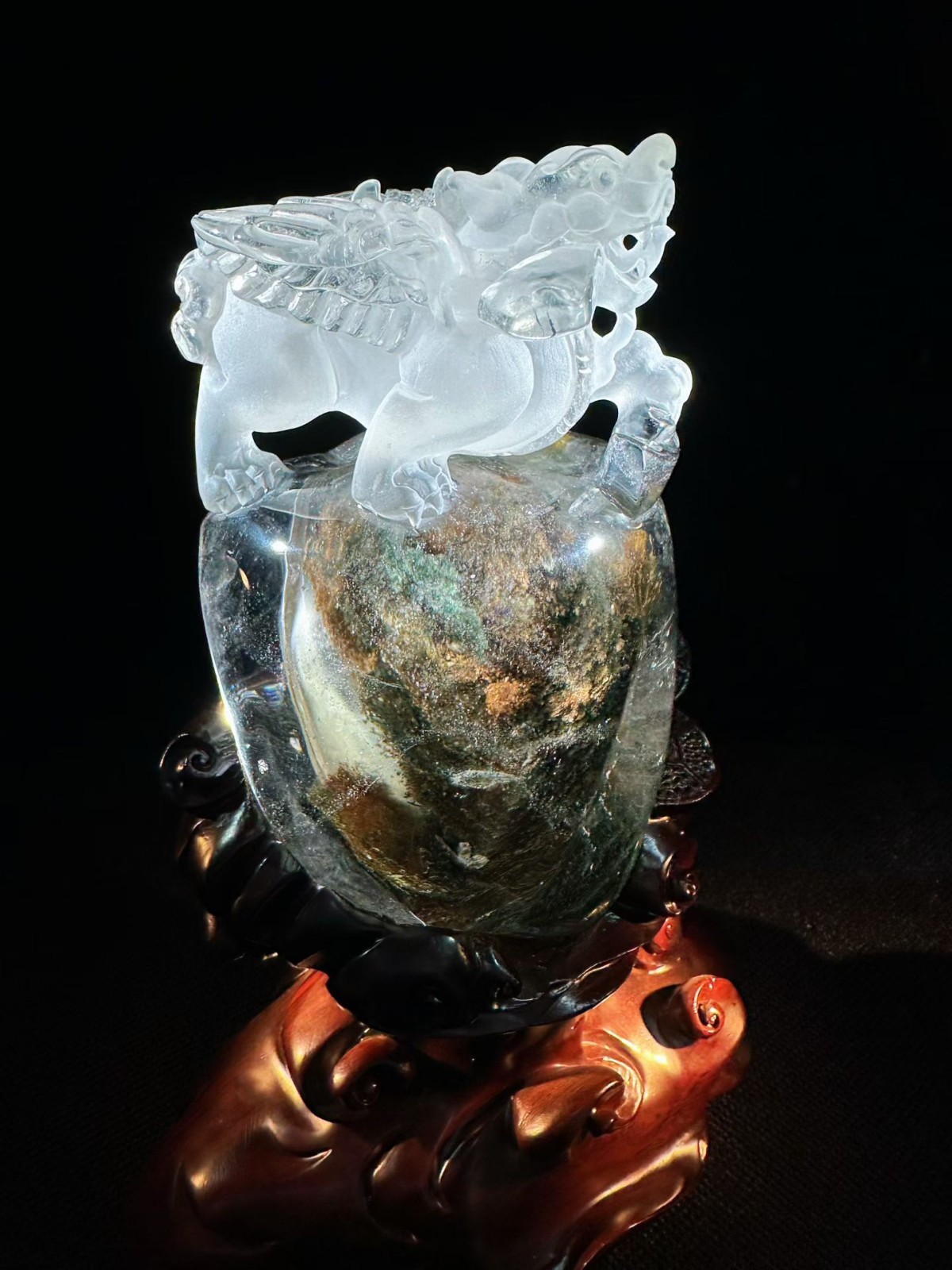 5LB Top Natural Ghost Phantom Quartz Carved Crystal Pixiu Reiki Healing Decor