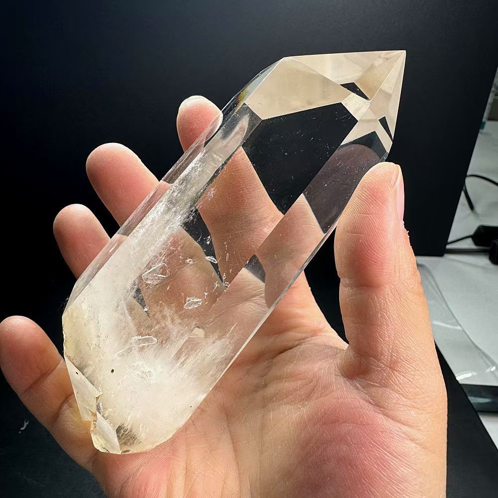 600g Natural White crystal Quartz Obelisk Energy Tower Point Reiki Decor+Stand