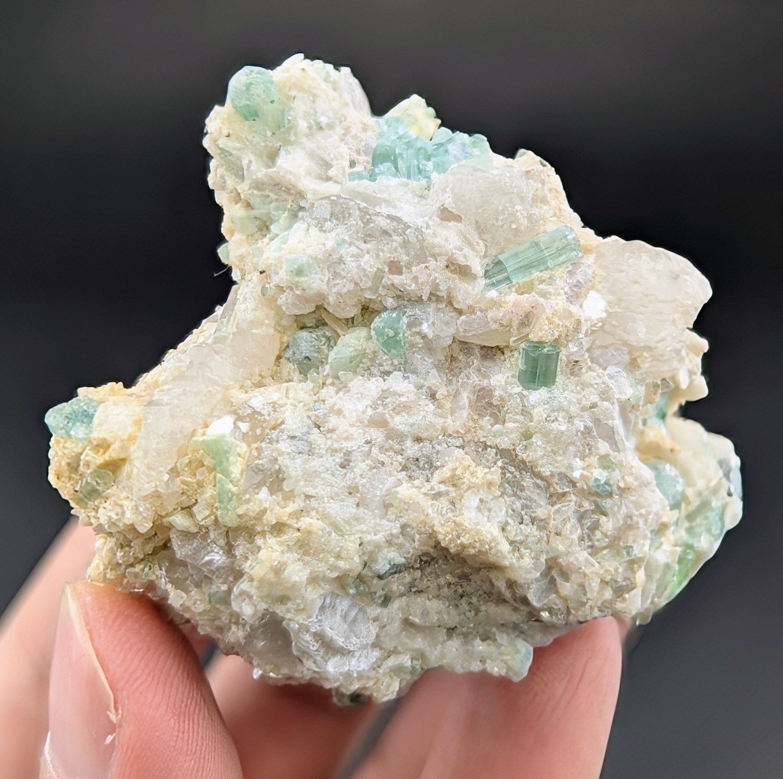 Green Tourmaline On Matrix In Bunch Shape Cluster, From Afghanistan, 85 Grams