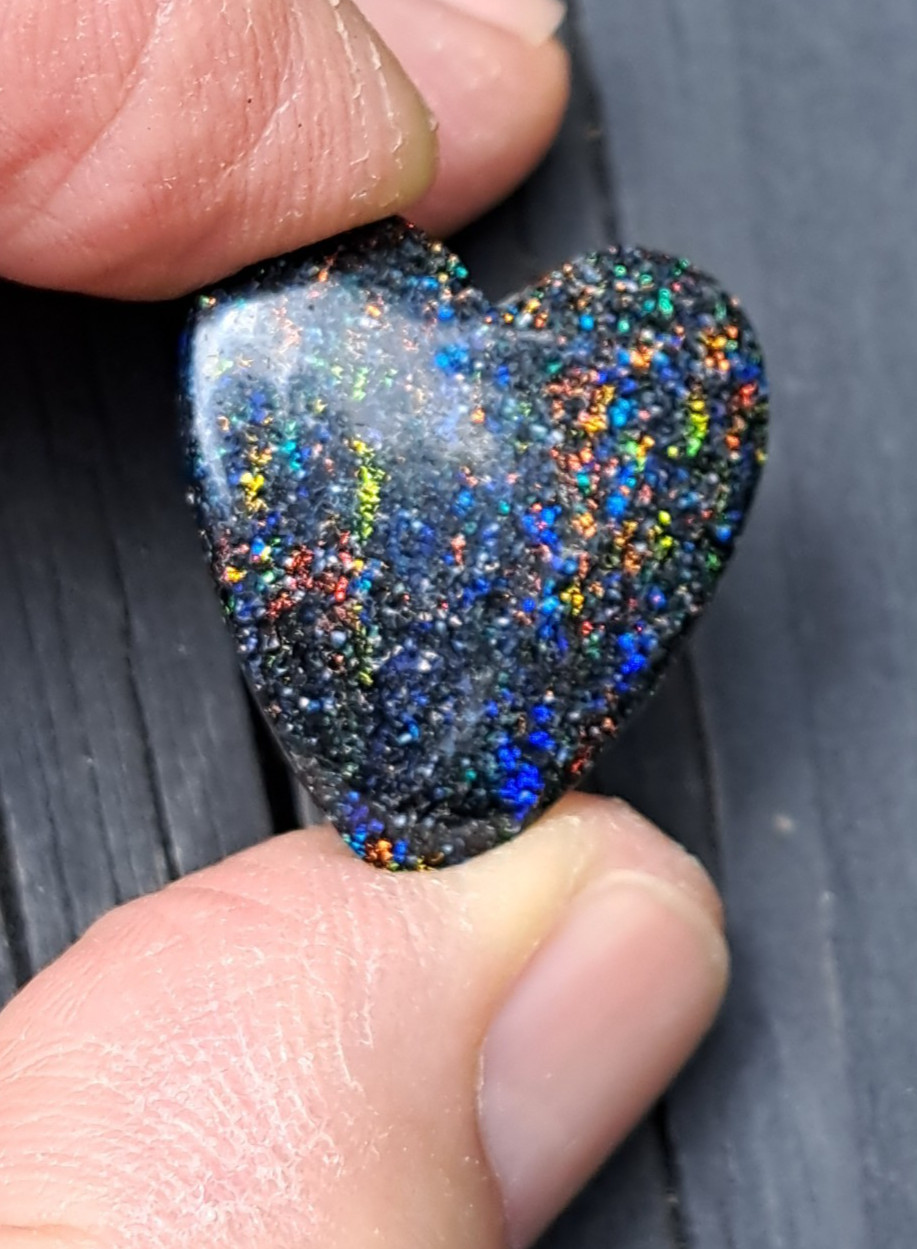 Multicolor 10ct Queensland Matrix Fairy Opal Heart Carbonized and Resin Coated