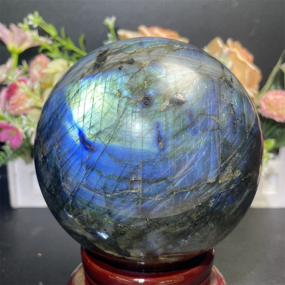5.1LB 4.3″Natural A+Blue Flash Labradorite Sphere Ball Crystal Quartz Decor Heal