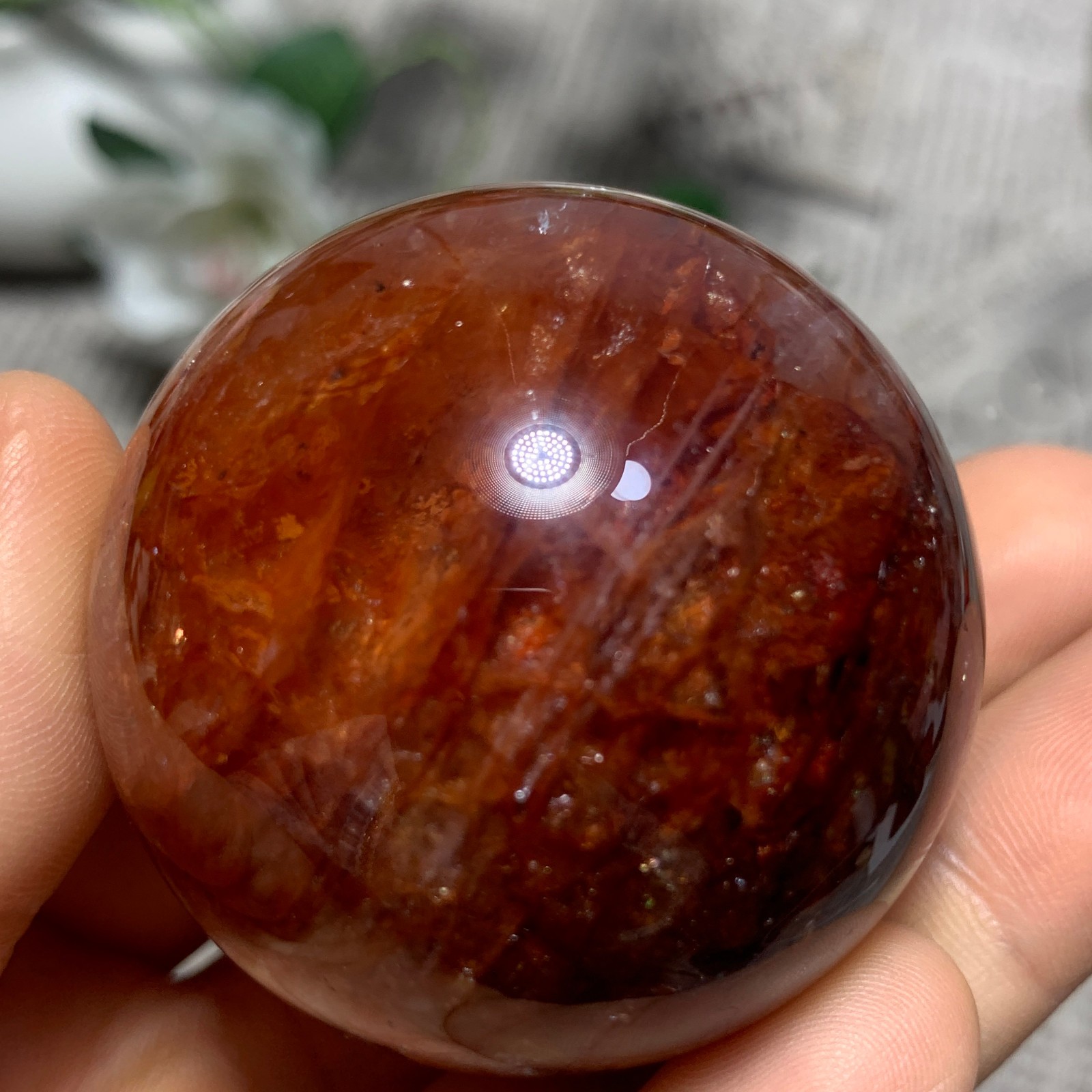 153G Natural Red Gum Flower Ball Crystal Sphere Specimen Energy Healing Reiki