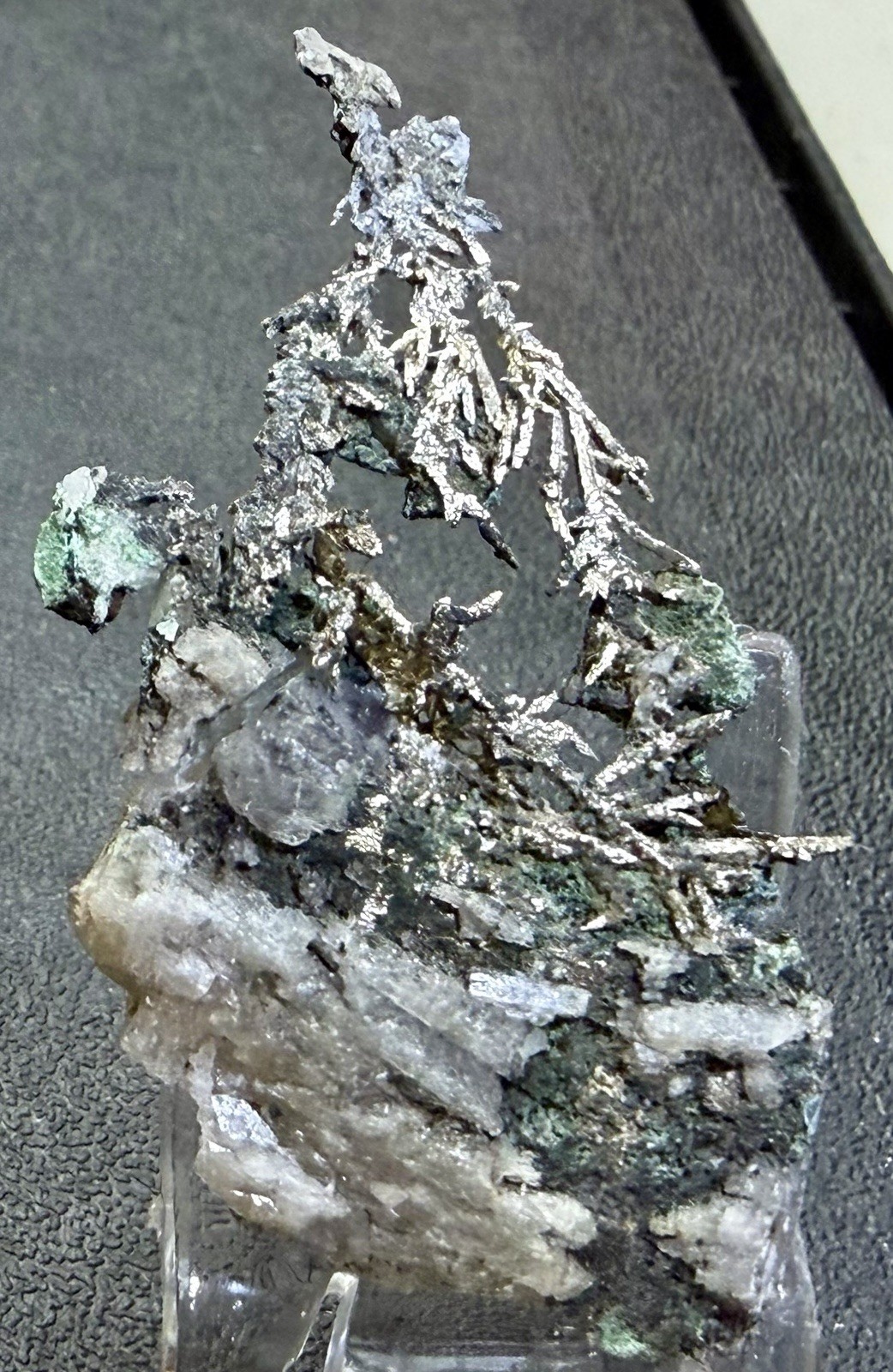 Sharp Dendritic Silver Crystal Group w Barite 2.5” – White Pine Mine, Michigan