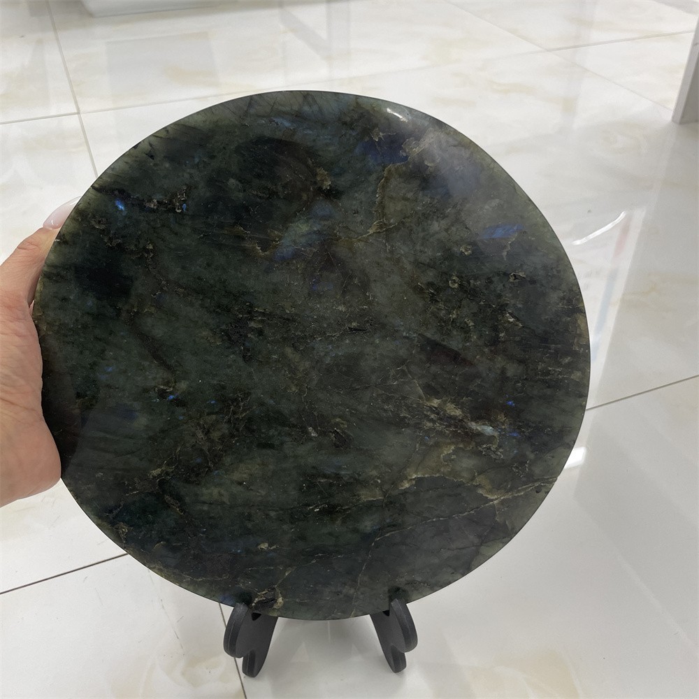 8.4LB Natural Labradorite Circle Slice Reiki Mineral Adorn Healing+stand