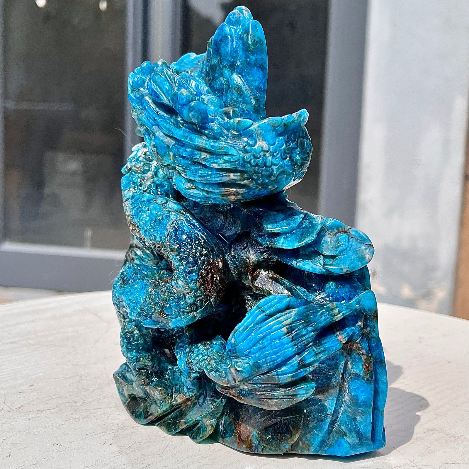 3.57LB Natural blue lithium gray shaped pattern hand carved and healed