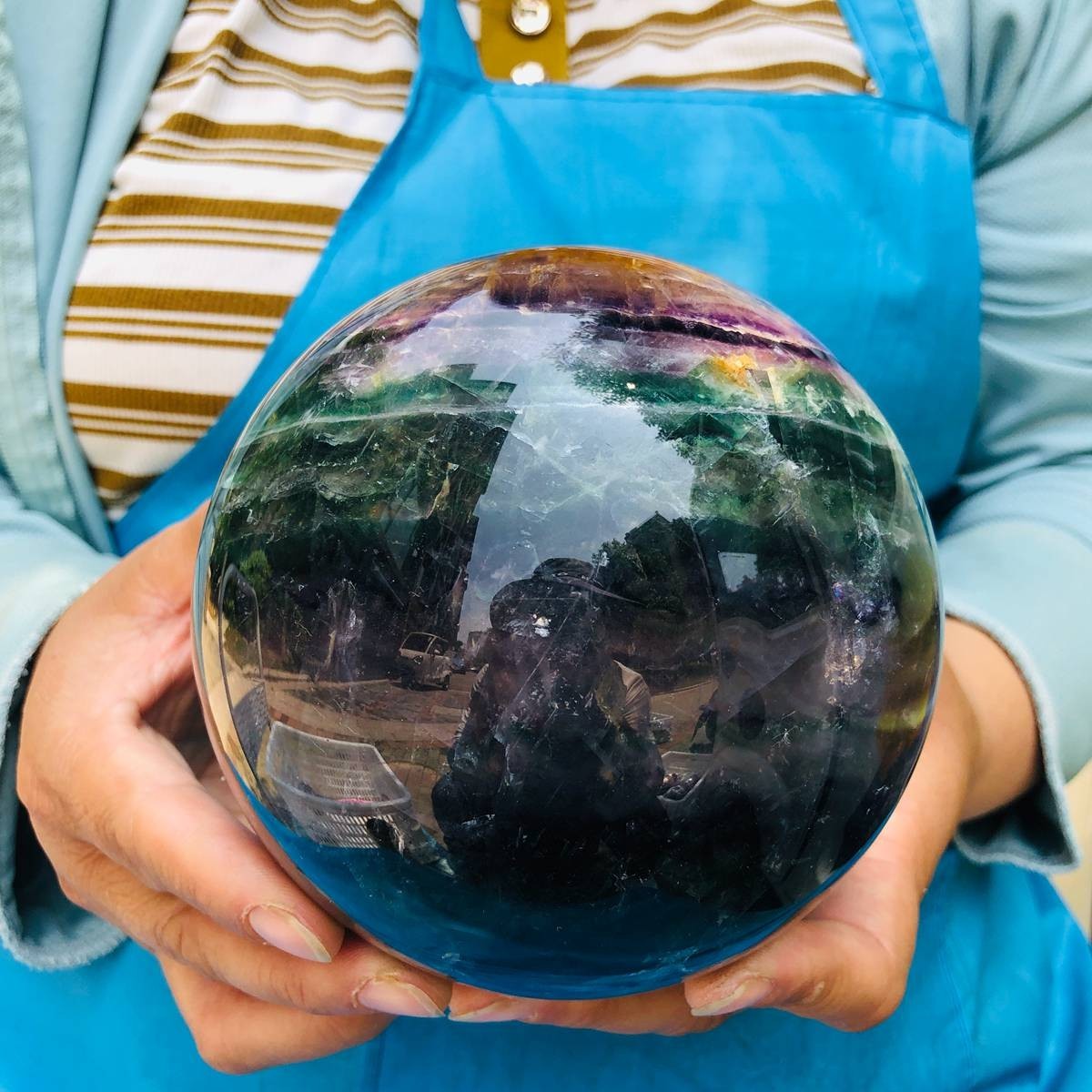6.13LB Natural Crystal Rainbow Fluorite Sphere Display Ball Reiki Healing