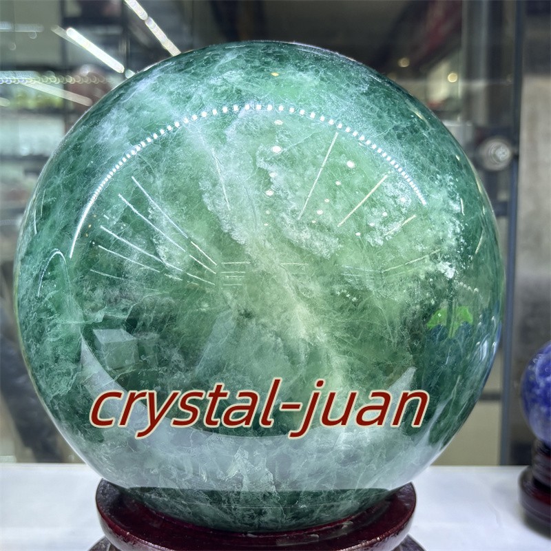 45.1LB Top Natural green fluorite Quartz Sphere Crystal Ball Healing 220mm+stand