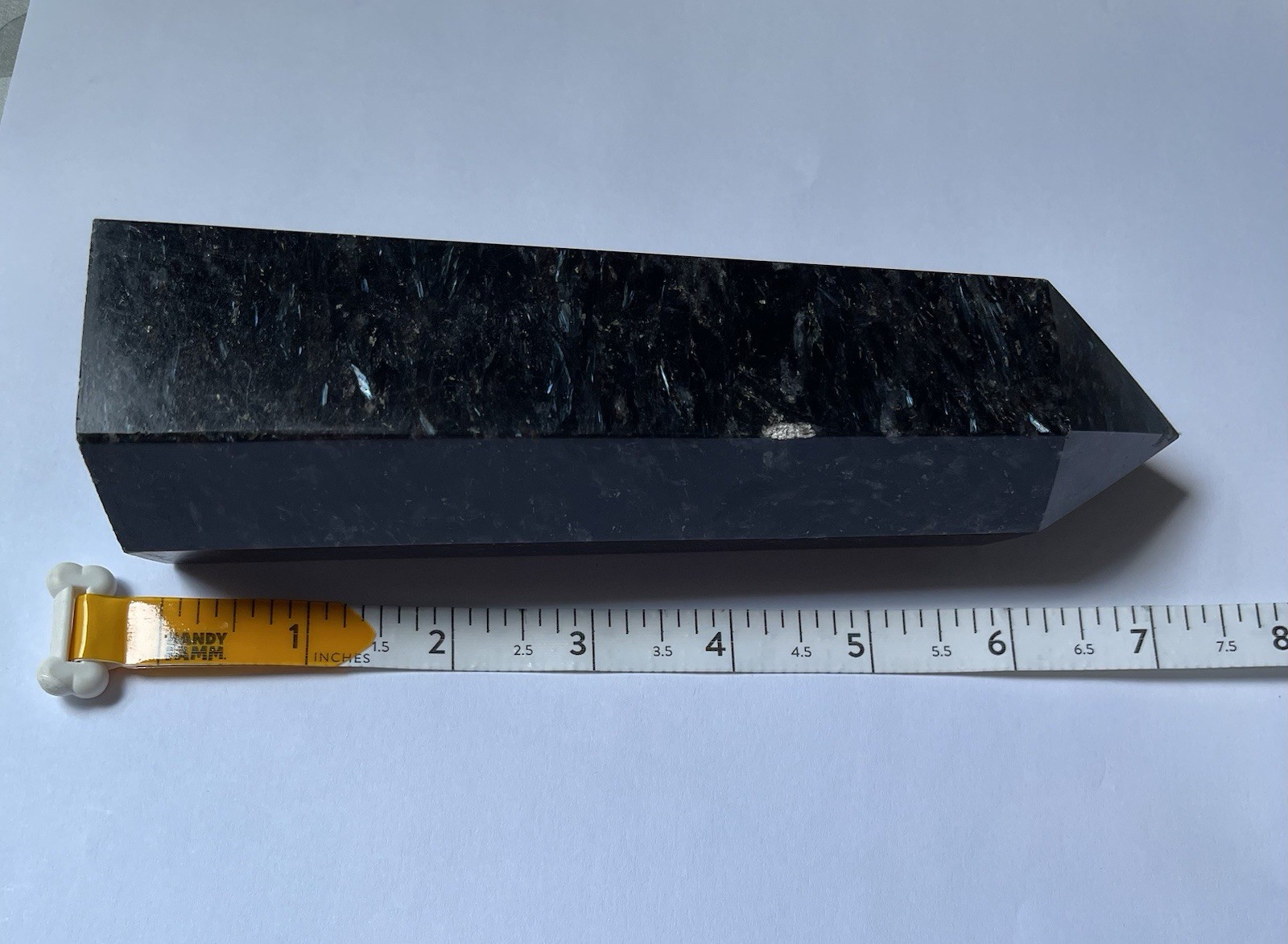 Large Arfvedsonite Crystal Obelisk 7 Inch Flashy Silver Blue Healing Stone Tower