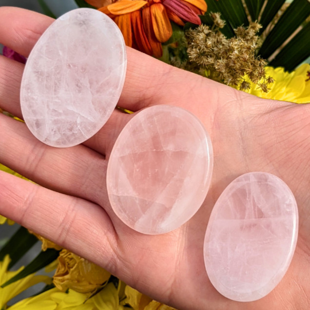 Rose Quartz Crystal Palm Worry Stone Anxiety Stress Relief Smooth Polished Stone