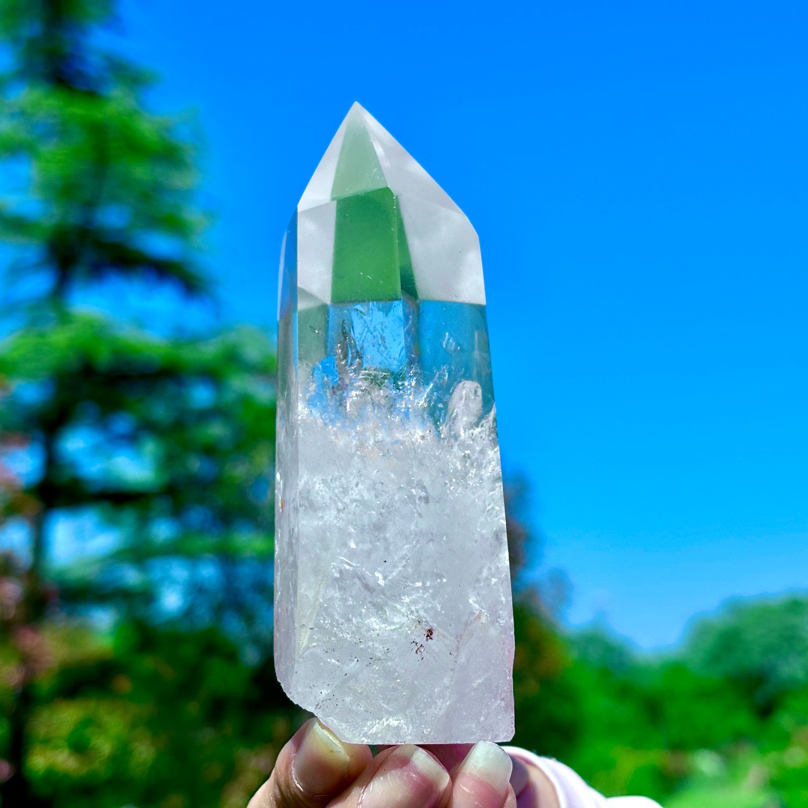 249G Natural Clear White Crystal Obelisk Transparent Quartz Energy Column Reik