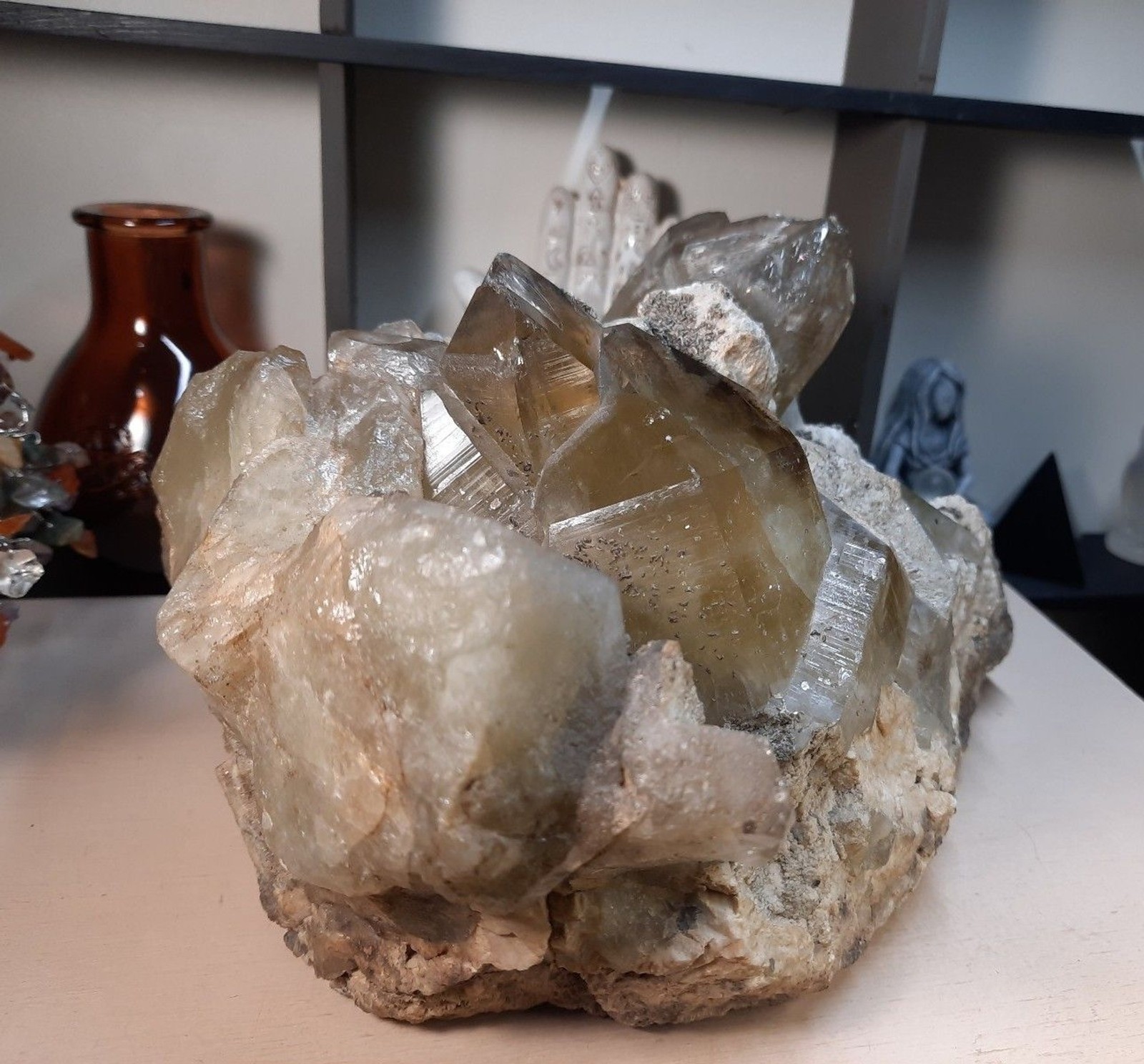 Massive 7.5lb Smoky Citrone Quartz with Pyrite and Barite Crystal Cluster