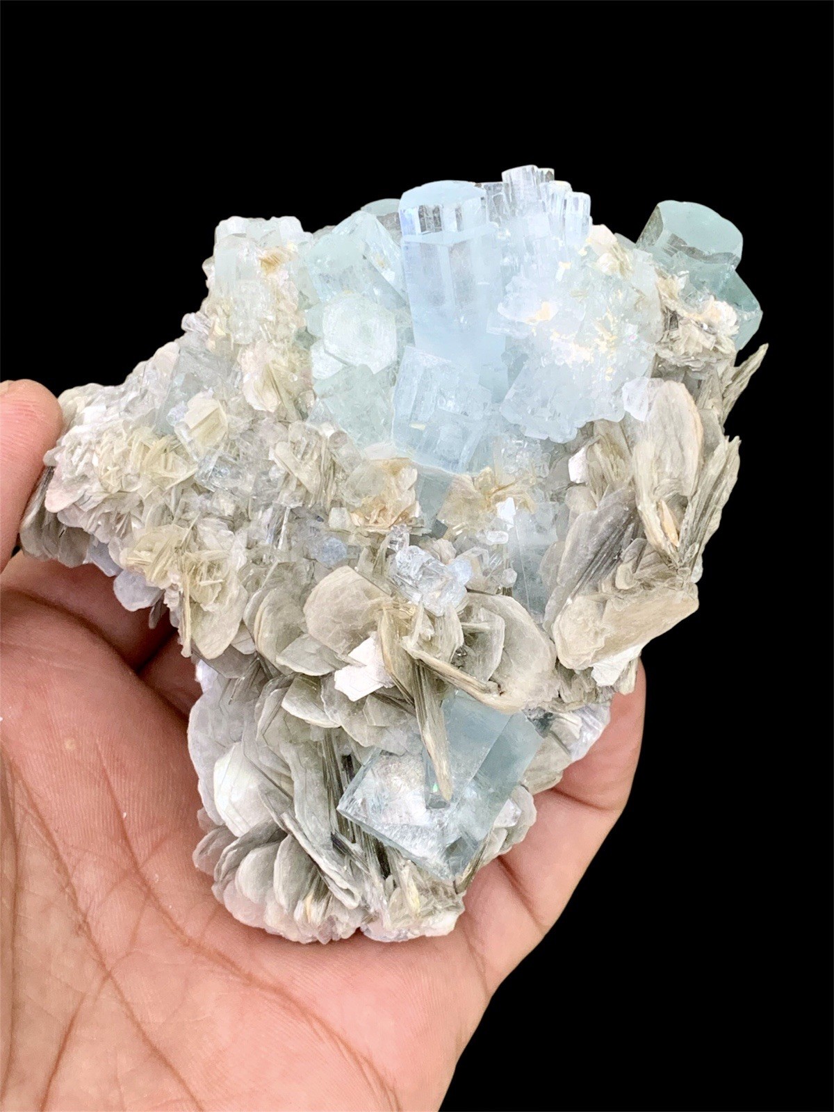 579 Grams Aquamarine Cluster With Mica Combine Specimen From Nagar Pakistan.