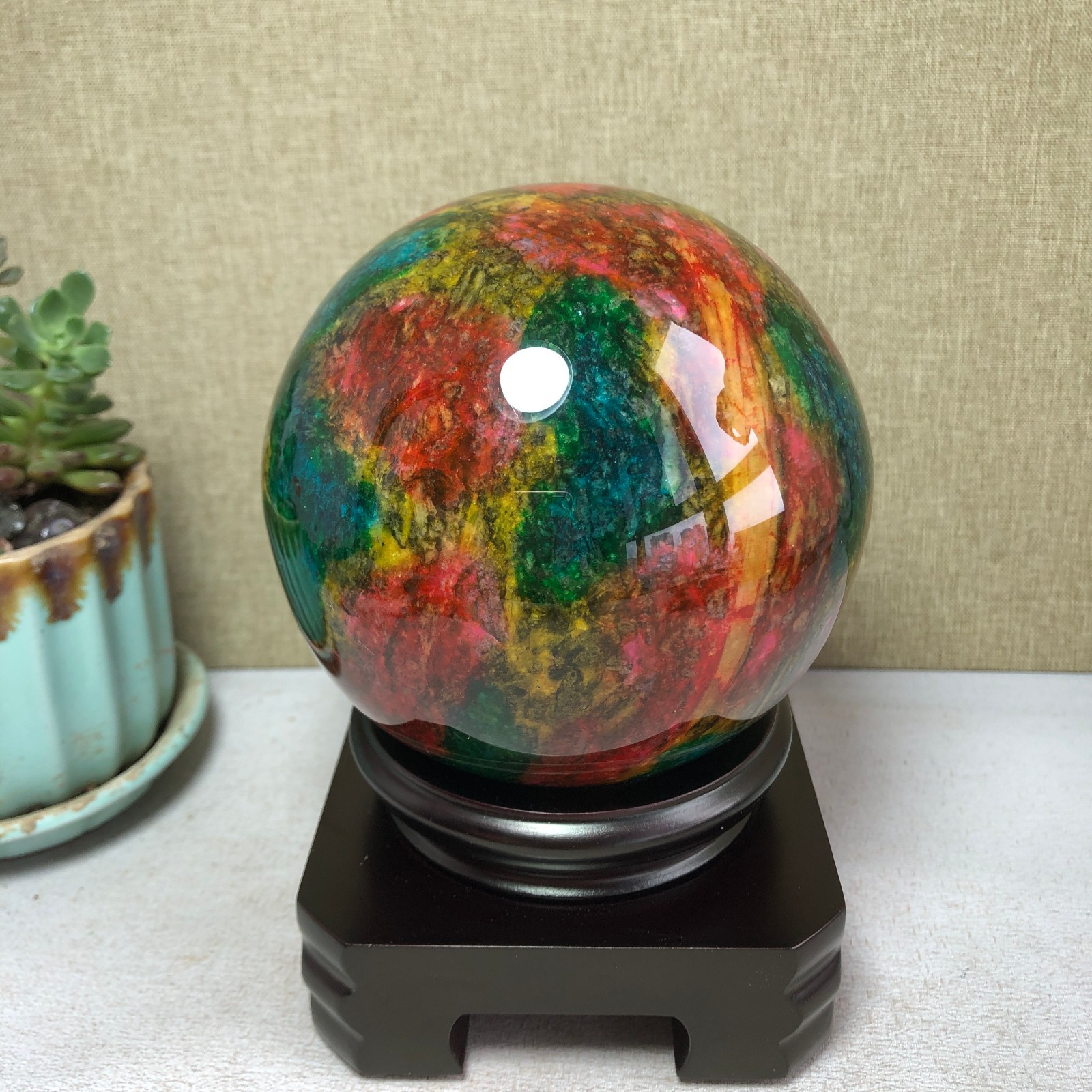 Natural “Seven Colors Jade” sphere flat bottom specimen Taiwan China 99mm A4580