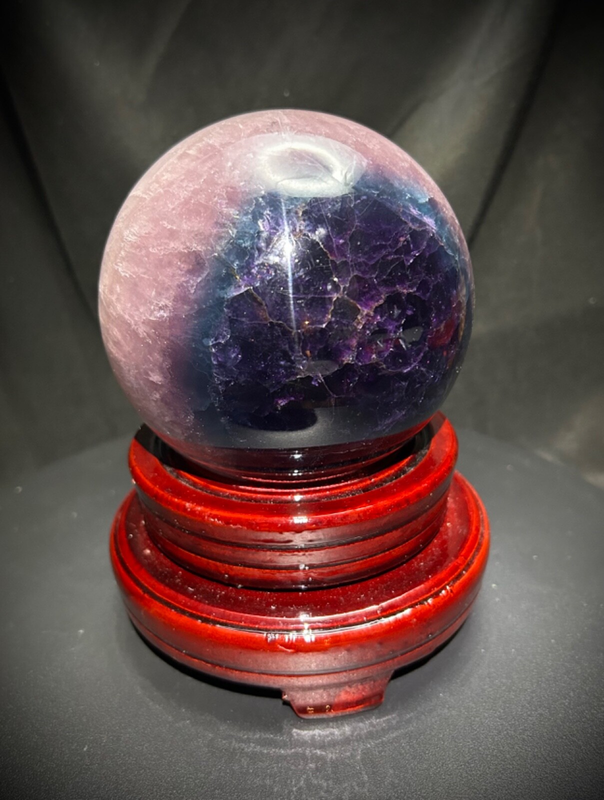 4.5″ Colorful Rainbow Fluorite Sphere With Wood Stand 5lb 11oz
