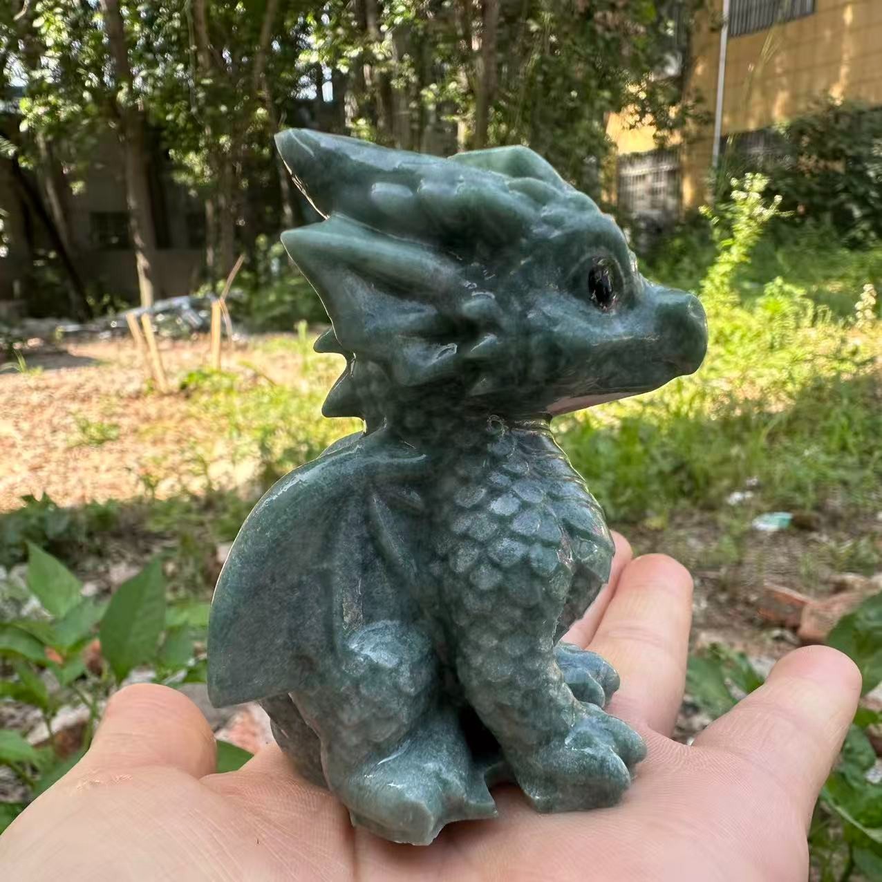 1pc Natural Lushan Jade Quartz Carved Little Dragon Skull Crystal Reiki Decor