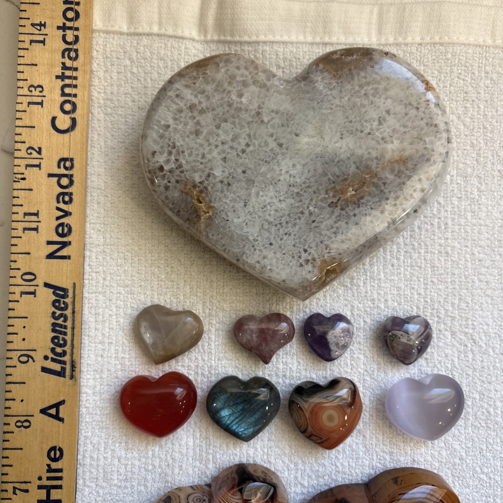 Lot Of 15 Crystal Hearts Agate Druzy Carnelian Sardonyx Cats Eye Moonstone Amy