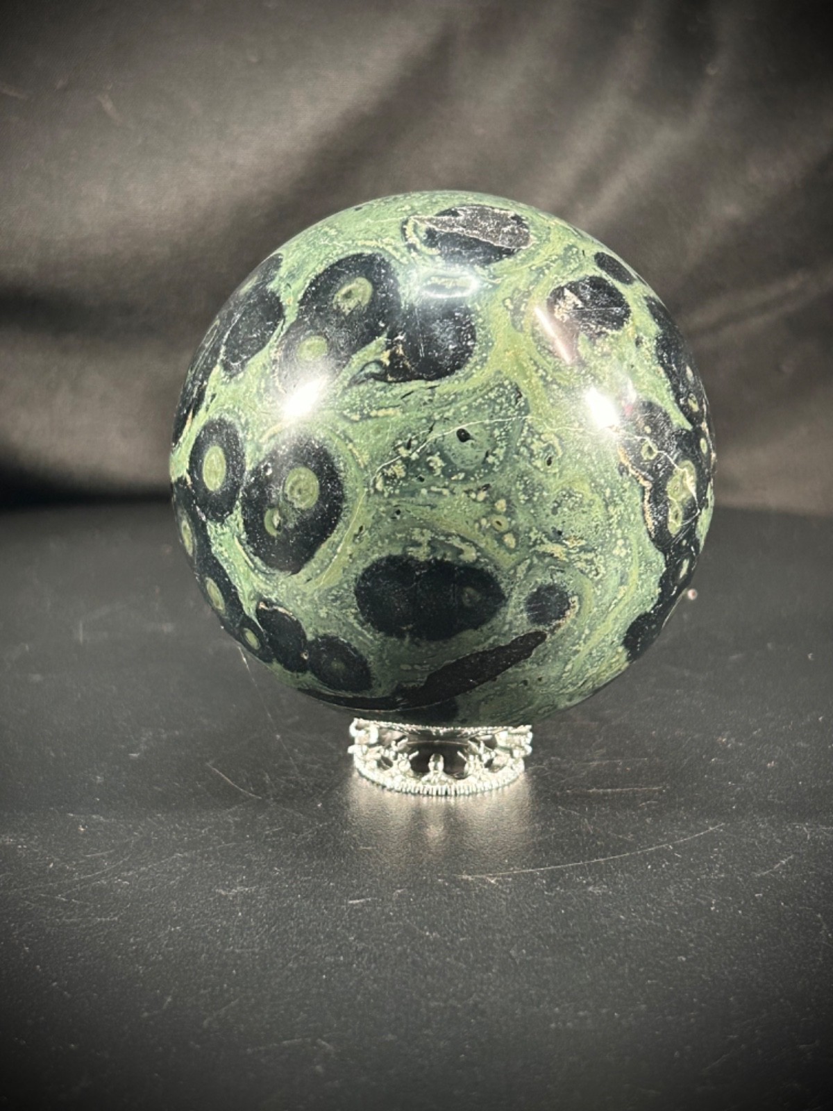2.6″ Kambaba Jasper Sphere With Metal Stand 14 oz (396 grams)