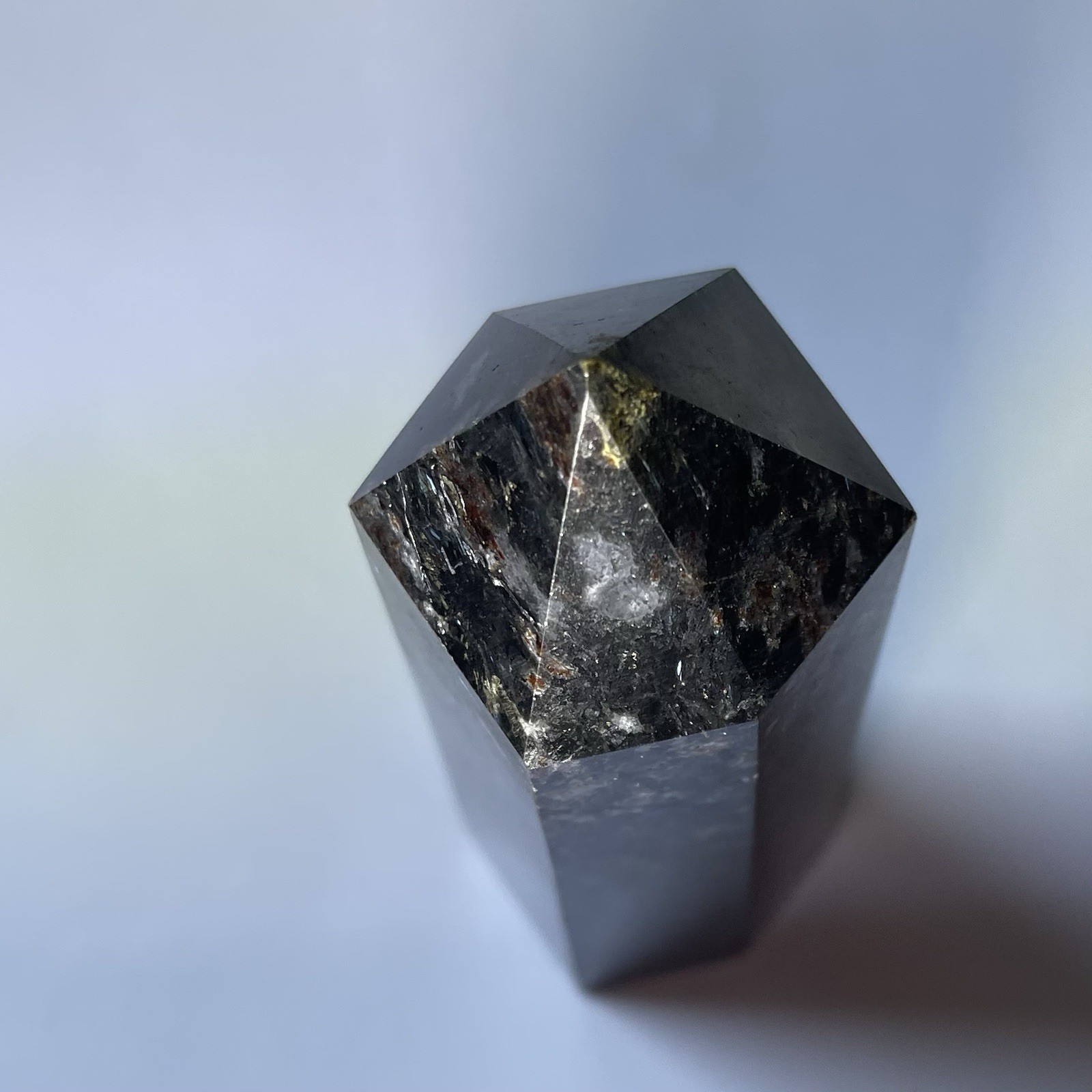 Large Arfvedsonite Crystal Obelisk 7 Inch Flashy Silver Blue Healing Stone Tower