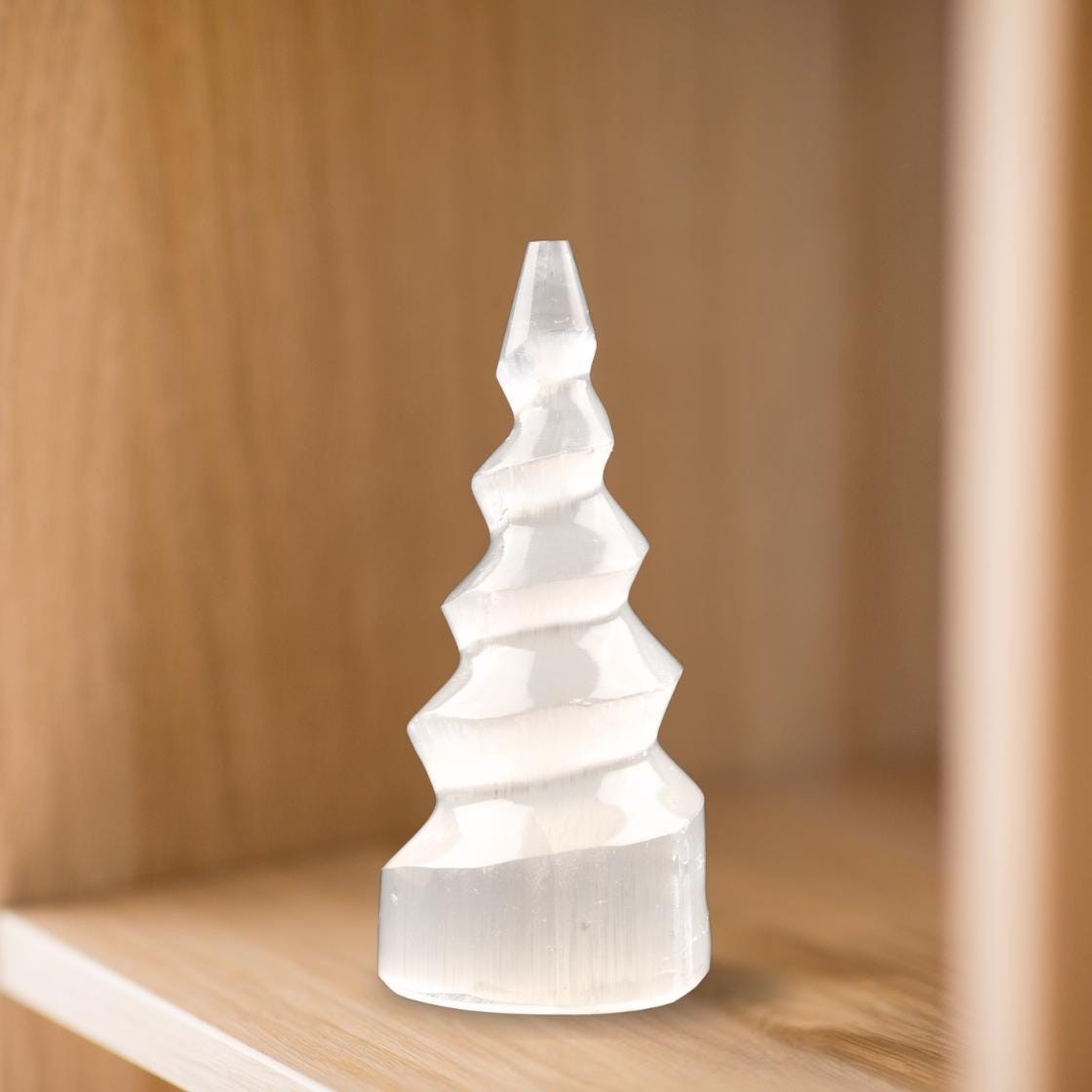 Selenite Tower Spiral 4″, Healing Crystal for Cleansing, Meditation & Protection