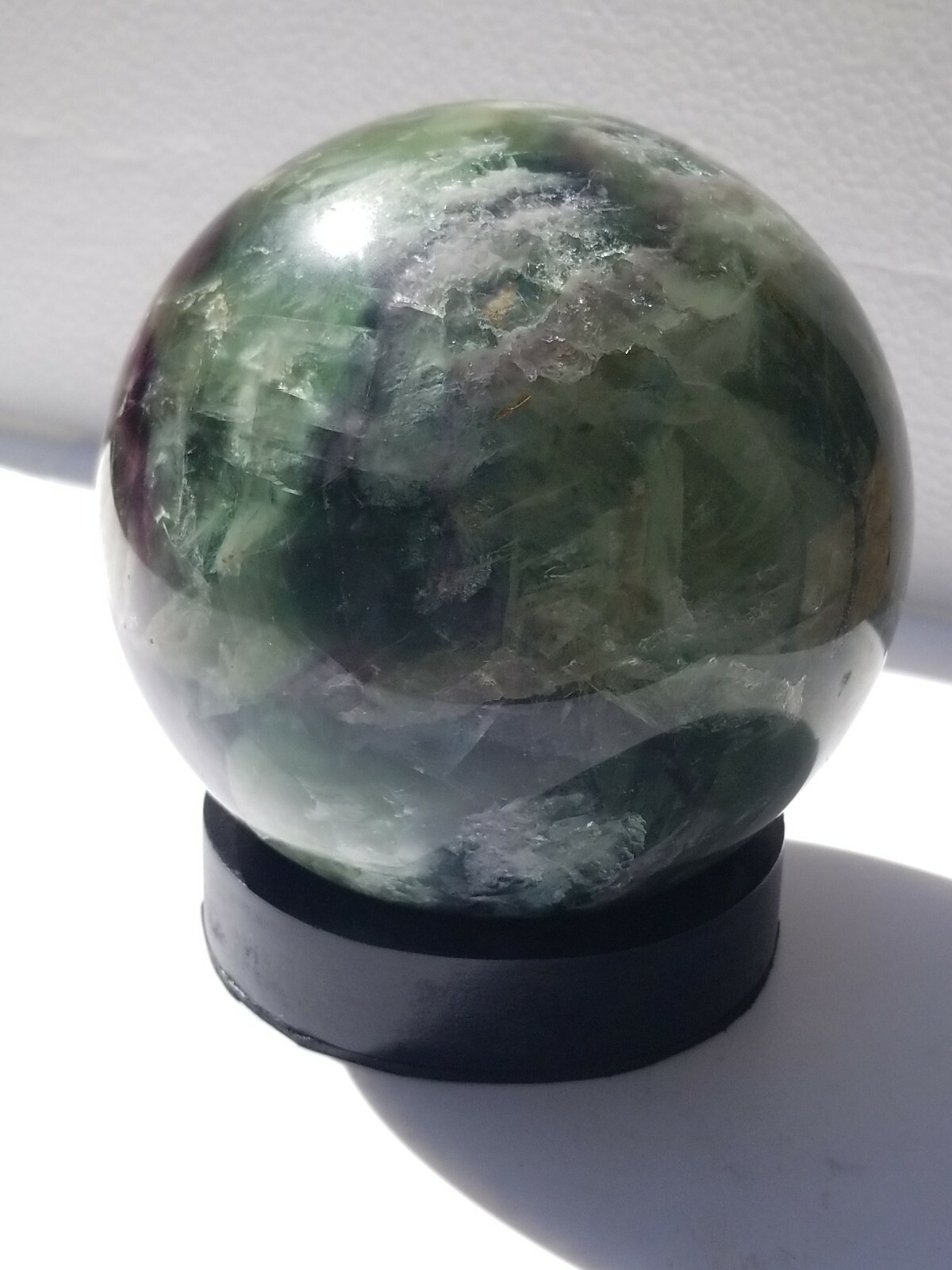 4.5″ Polished Purple Green Fluorite Quartz Crystal Sphere Ball /with wood Stand