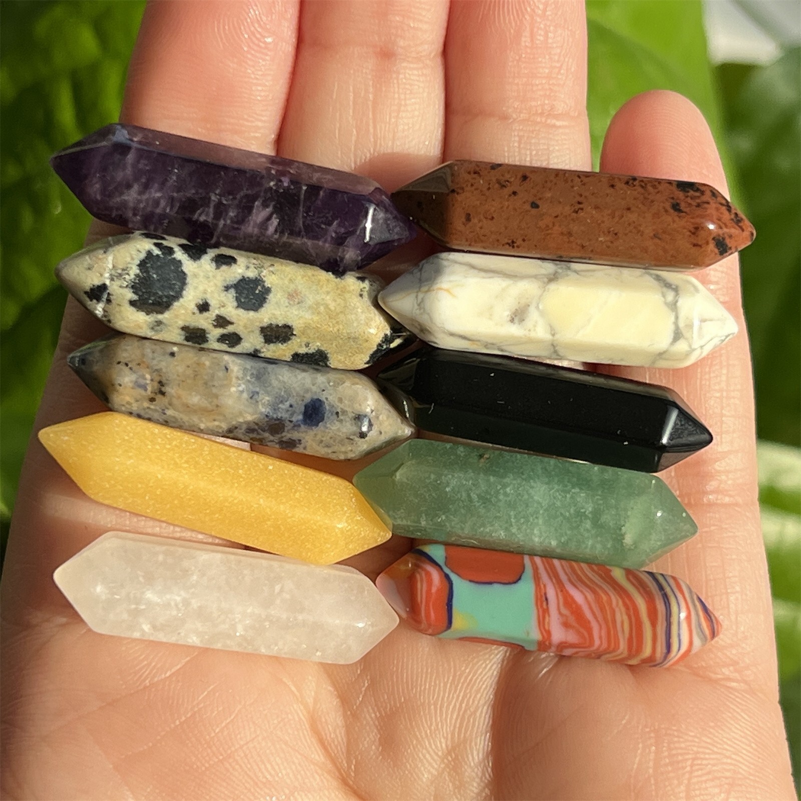 Top! Wholesale Natural Obelisk Mixed Quartz Crystal Wand Double Point gem 10pcs