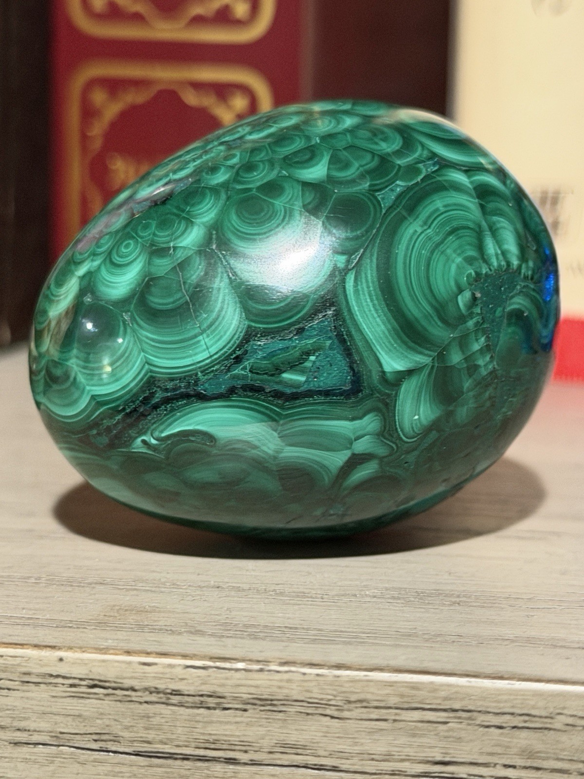 Malachite Egg 2” L x 1-5/8” and 172 Gr Paperweight