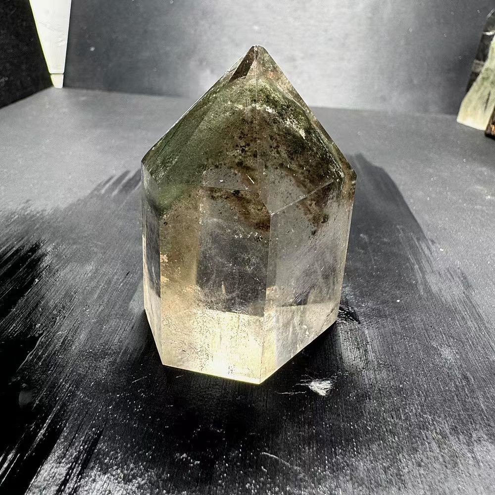 119g Natural Ghost Quartz Obelisk Crystal Energy Tower Point Reiki Decor