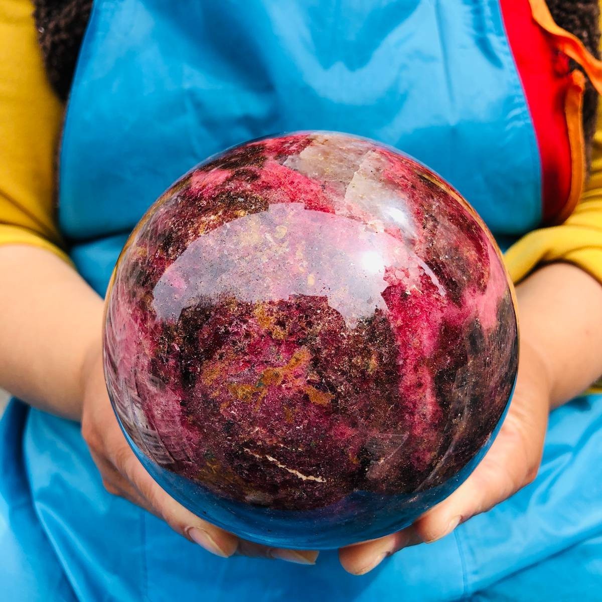 6.6LB Natural Rhodonite Crystal Sphere Pink Black Healing Gem Stone 4802