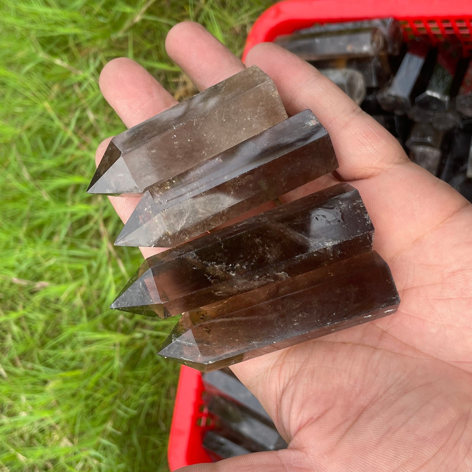 5pcs Natural smoky quartz obelisk crystal wand point healing 45-85mm