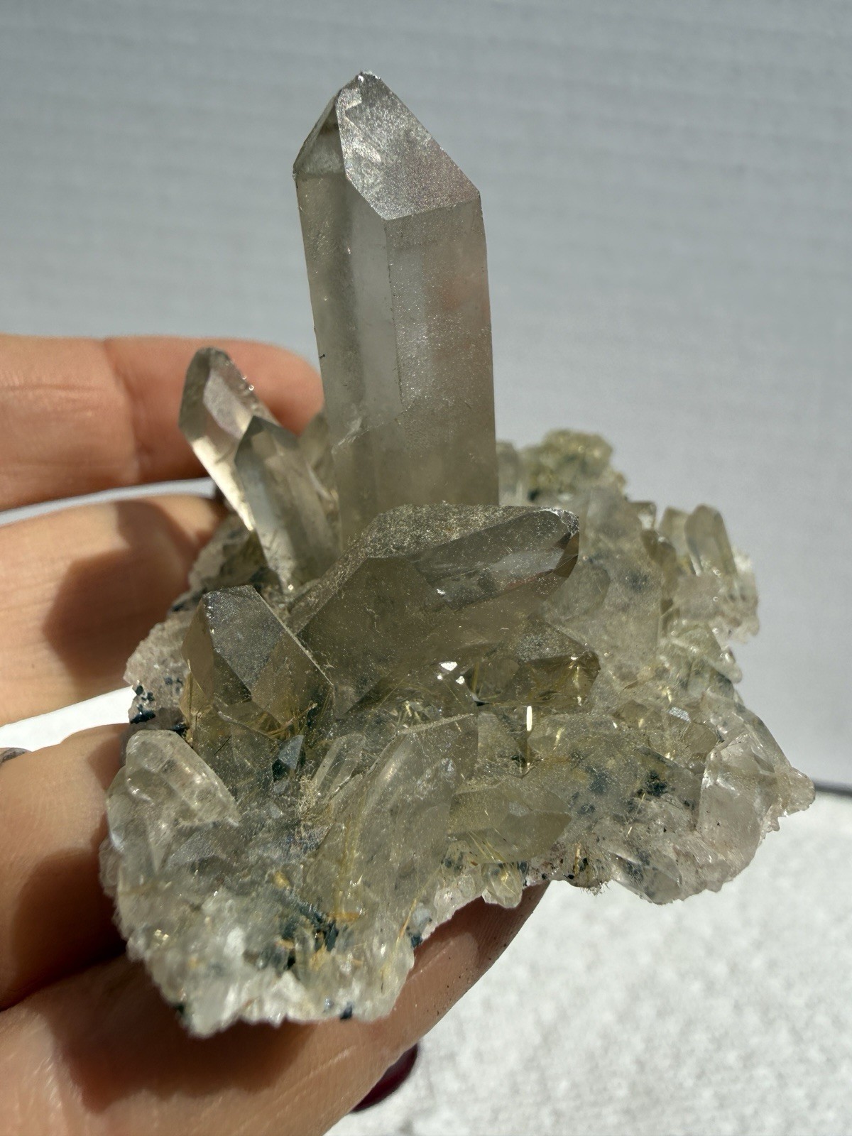 Rutilated Smoky Quartz Crystal Cluster Specimen – Golden Rutile Inclusions