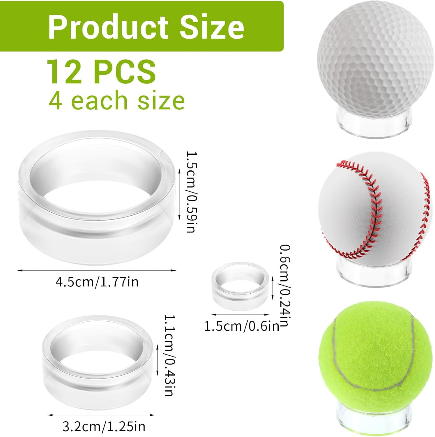 12 PCS Acrylic Sphere Display Stand, 3 Sizes Clear Sphere Holder Round Ball Stan