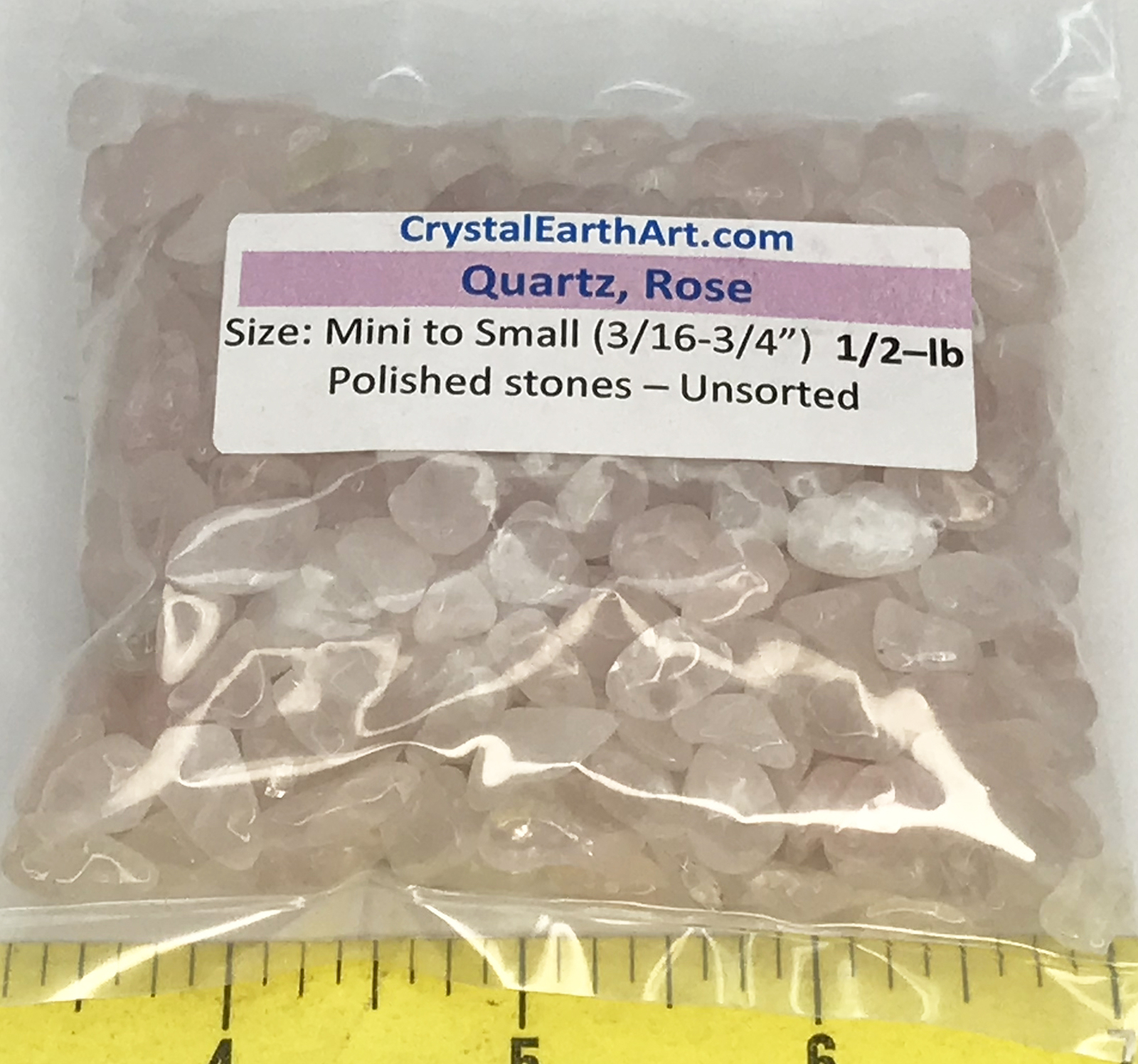 QUARTZ Rose Mini to Small (3/16″ to 3/4″) polished stones 1/2 lb.