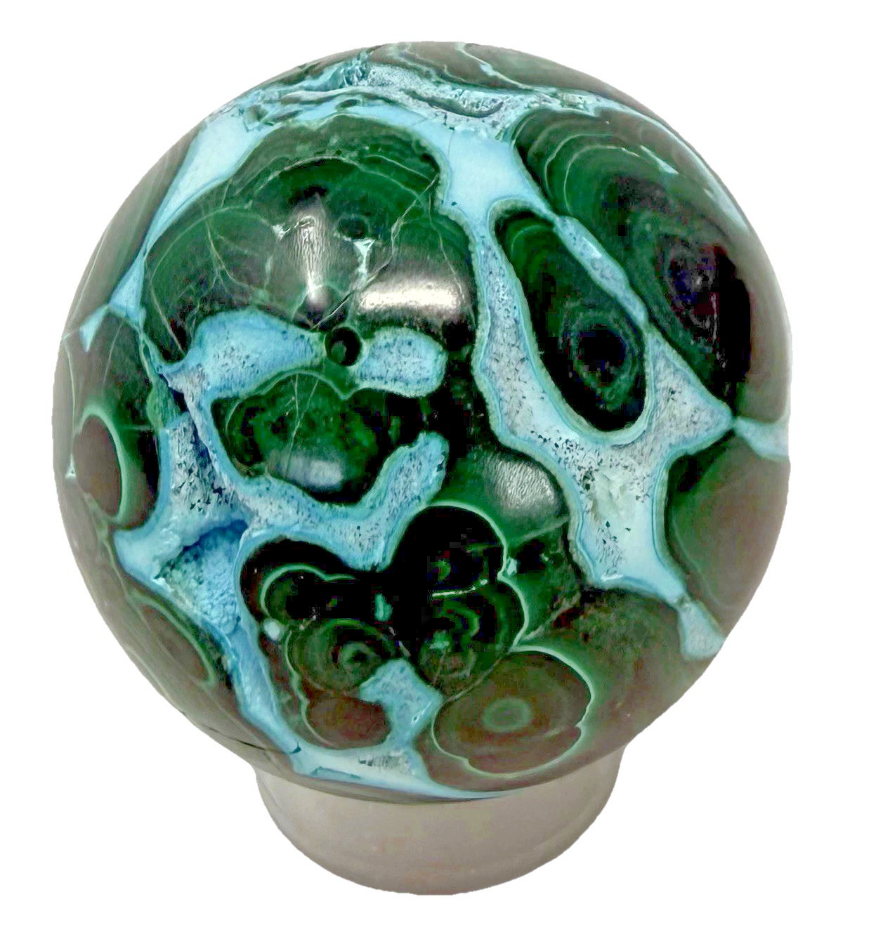 Malachite & Christocola Crystal Sphere Druzies & Beautiful Banding & Patterns