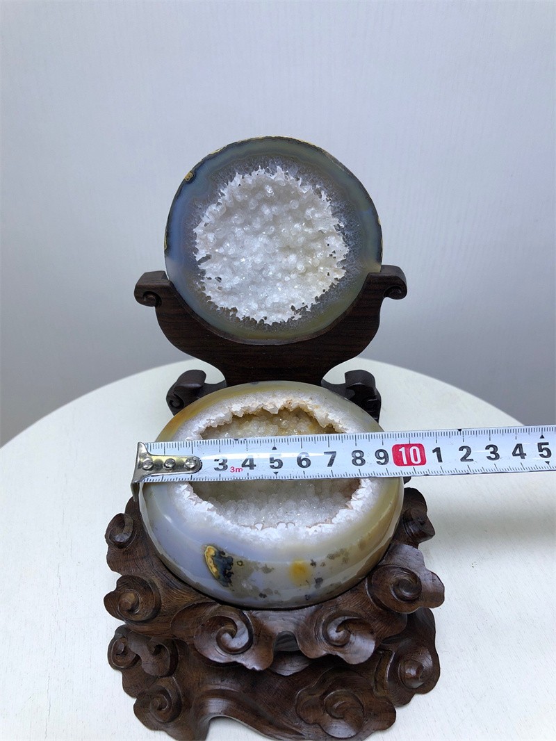 2.61LBNatural Agate Crystal Geode Quartz Bowl Wealth Spirit Energy Healing+Stand