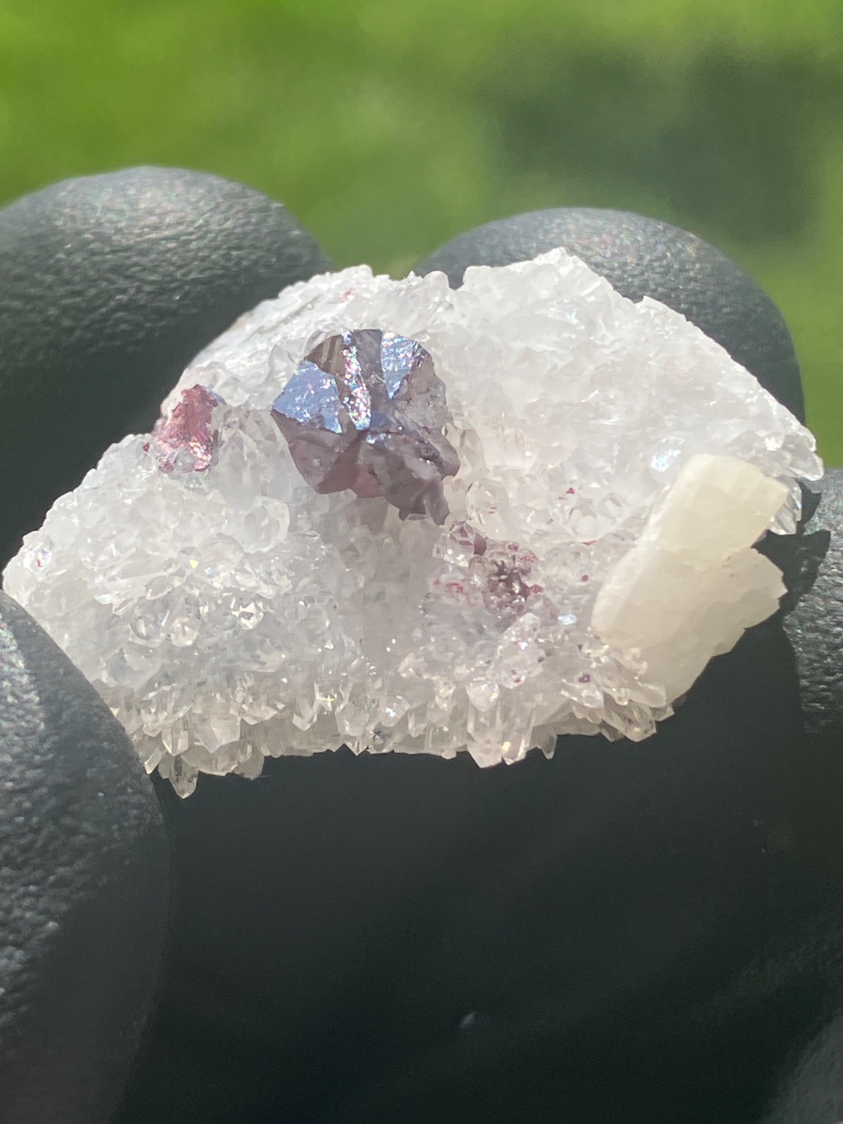 Pristine Cinnabar “drillbit” on Quartz, Calcite Tongren Mine Wanshan dist. China