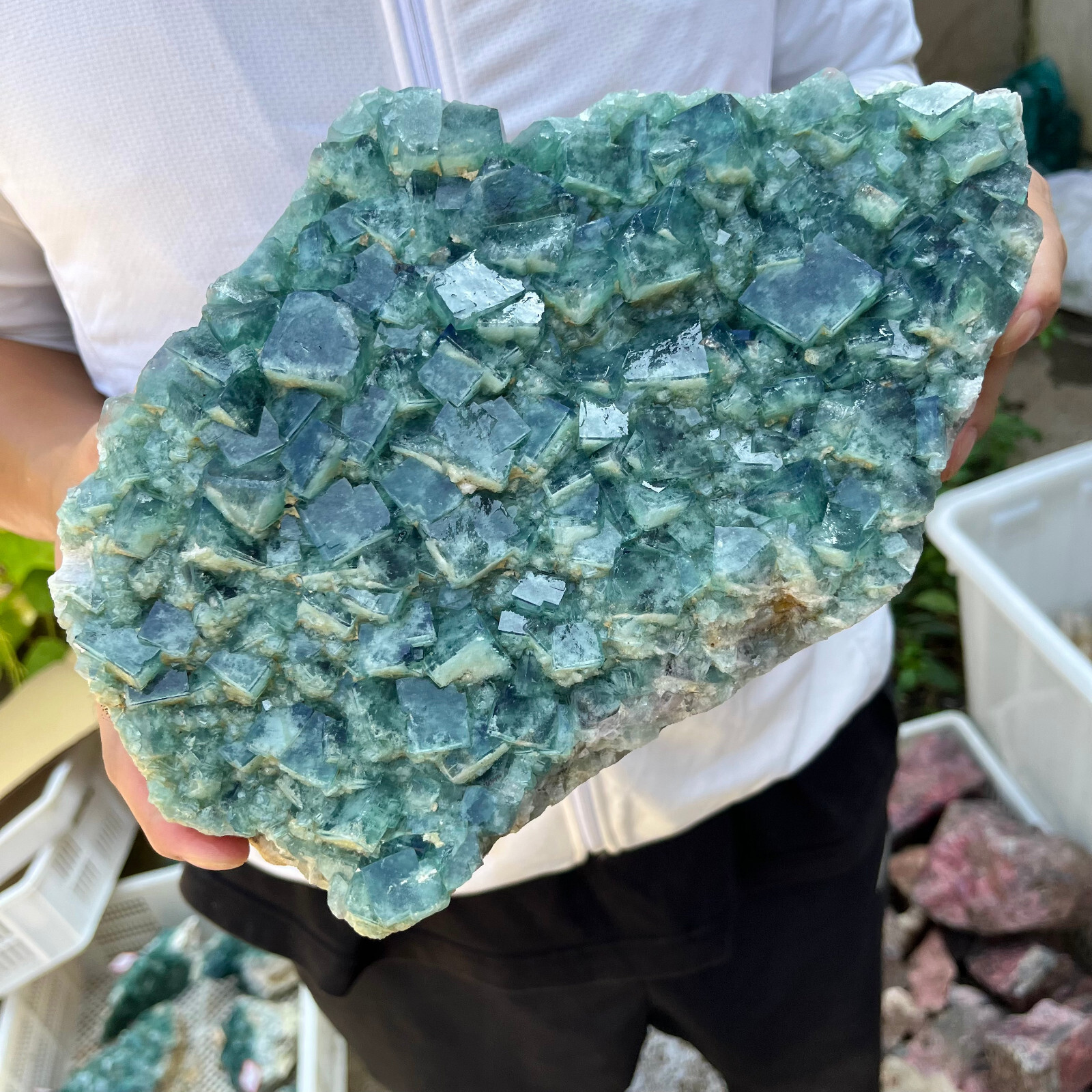 9.7lb Large Natural green cubic fluorite quartz crystal cluster mineral specimen