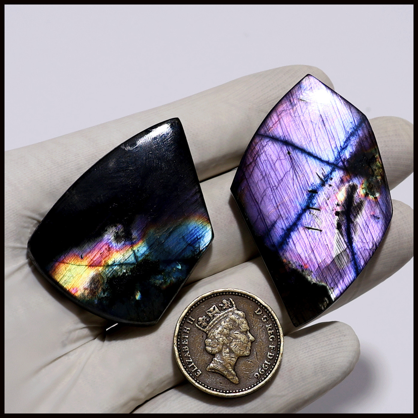 The Violet Cross of Light | Rare Purple Labradorite Twin Slabs | Matched Crystal