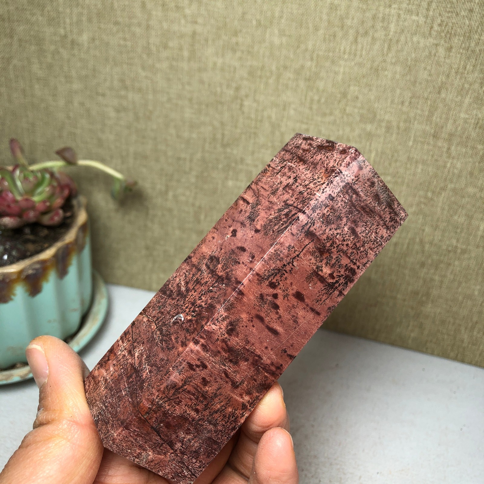 95mm Natural Chinese Painting Stone Quartz Crystal cuboid home decor 211g A3233