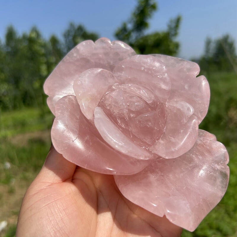 1.27LB Natural Rose Quartz Flower Skull Carved Crystals Skull reiki healing