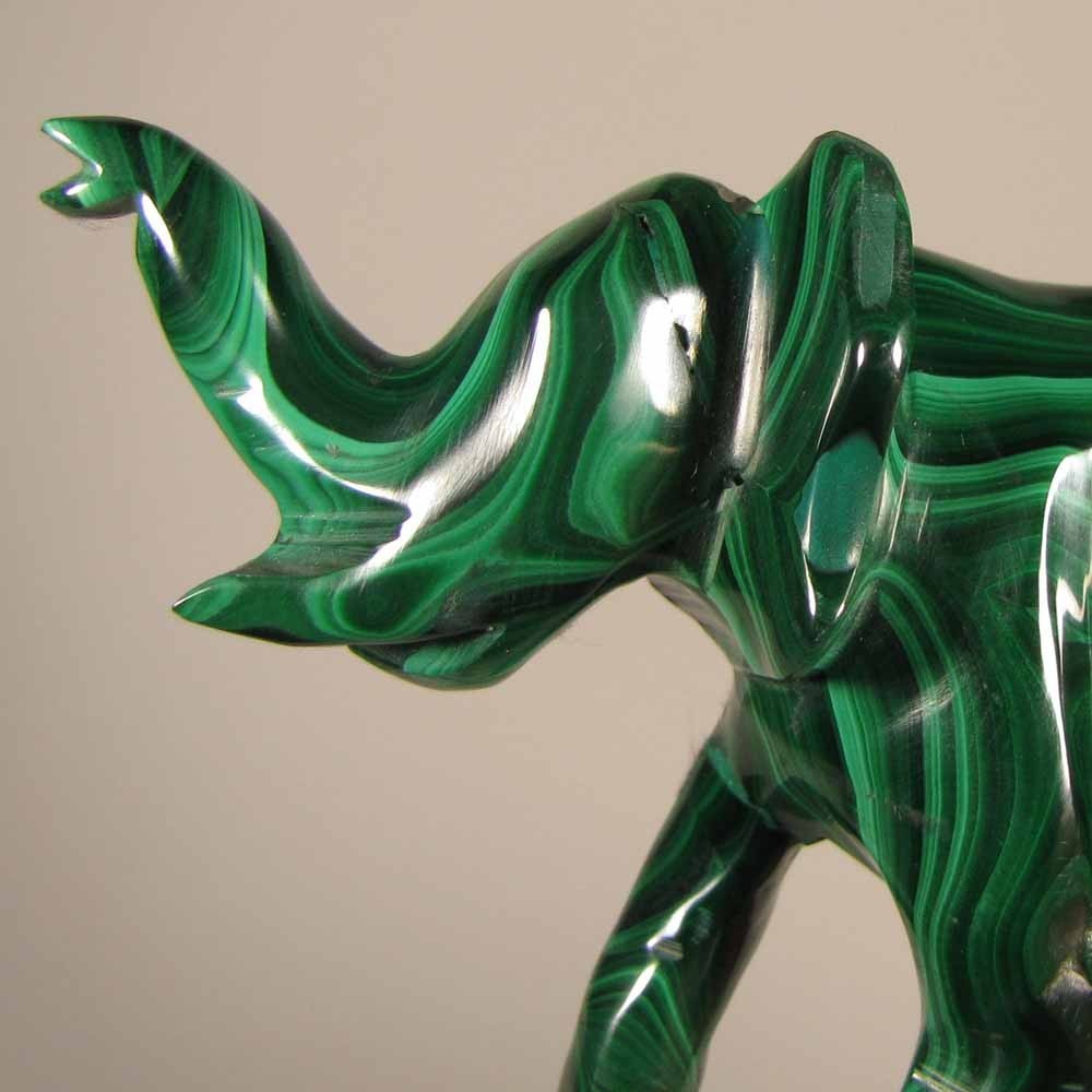 4″ Handcarved MALACHITE ELEPHANT Gemstone Animal Carving – Congo, Africa
